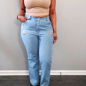 BILL BLASS JEANS vintage blue jeans with flowers Size 16